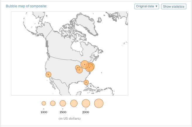 Bubble map of geo-tagged financial data